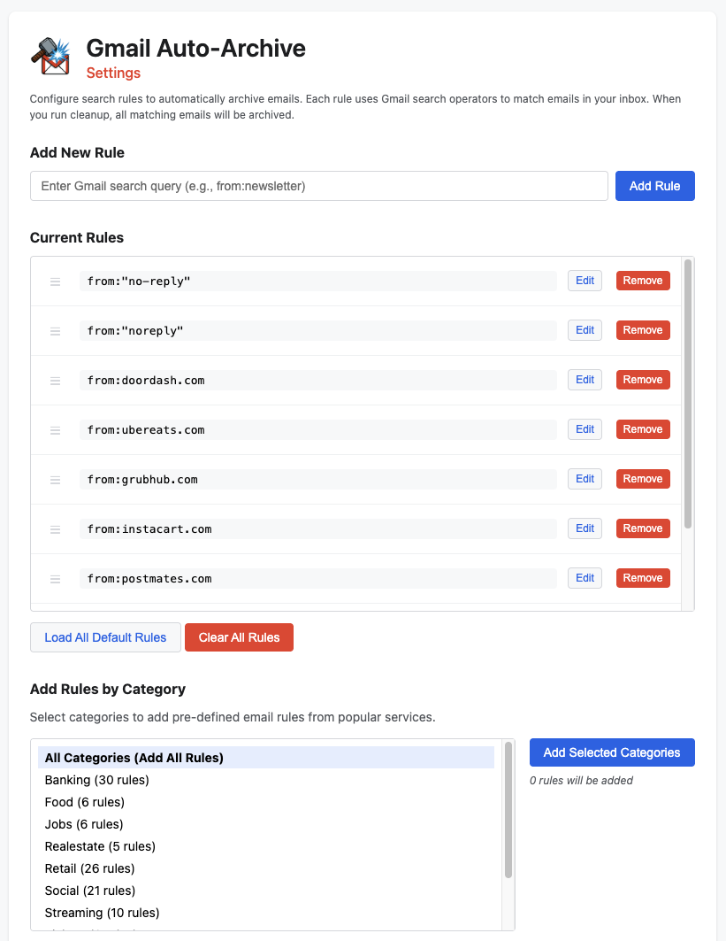 Inbox Hammer Settings